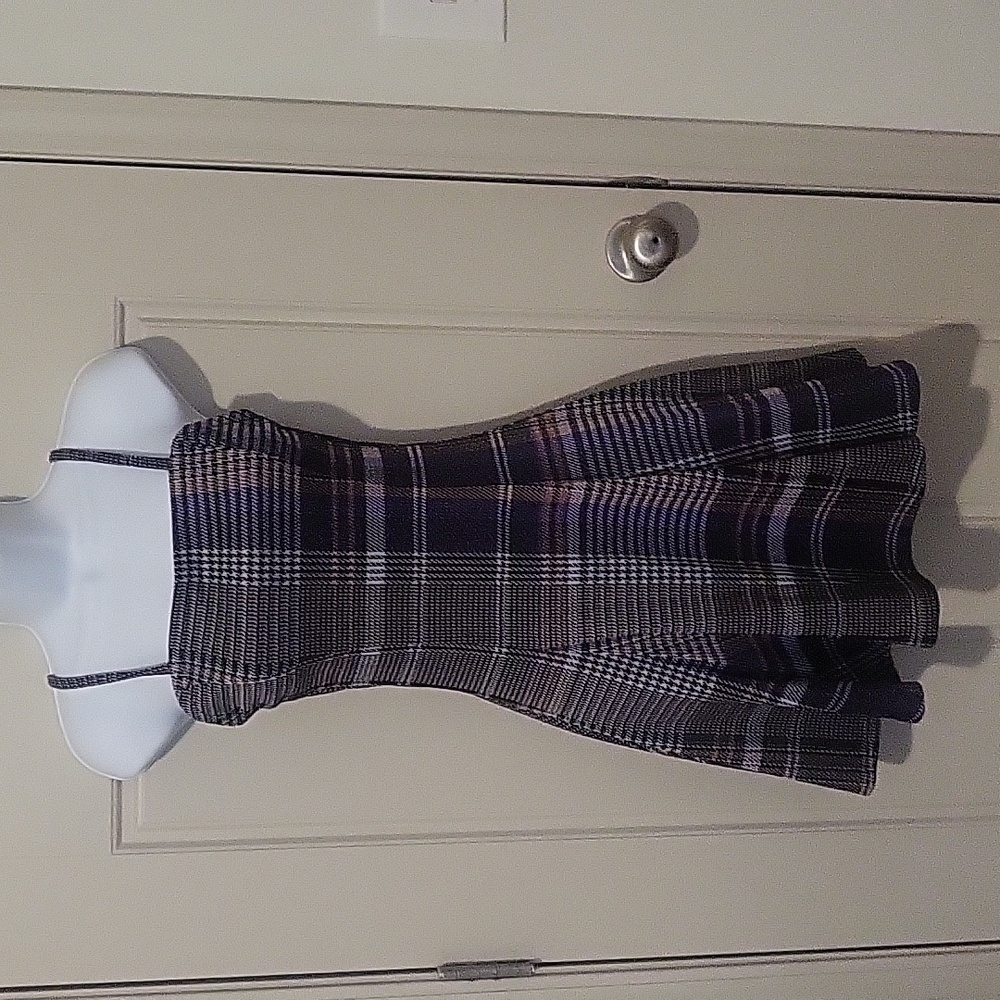 Aqua Purple Plaid Fit-and-Flare Dress Size XS